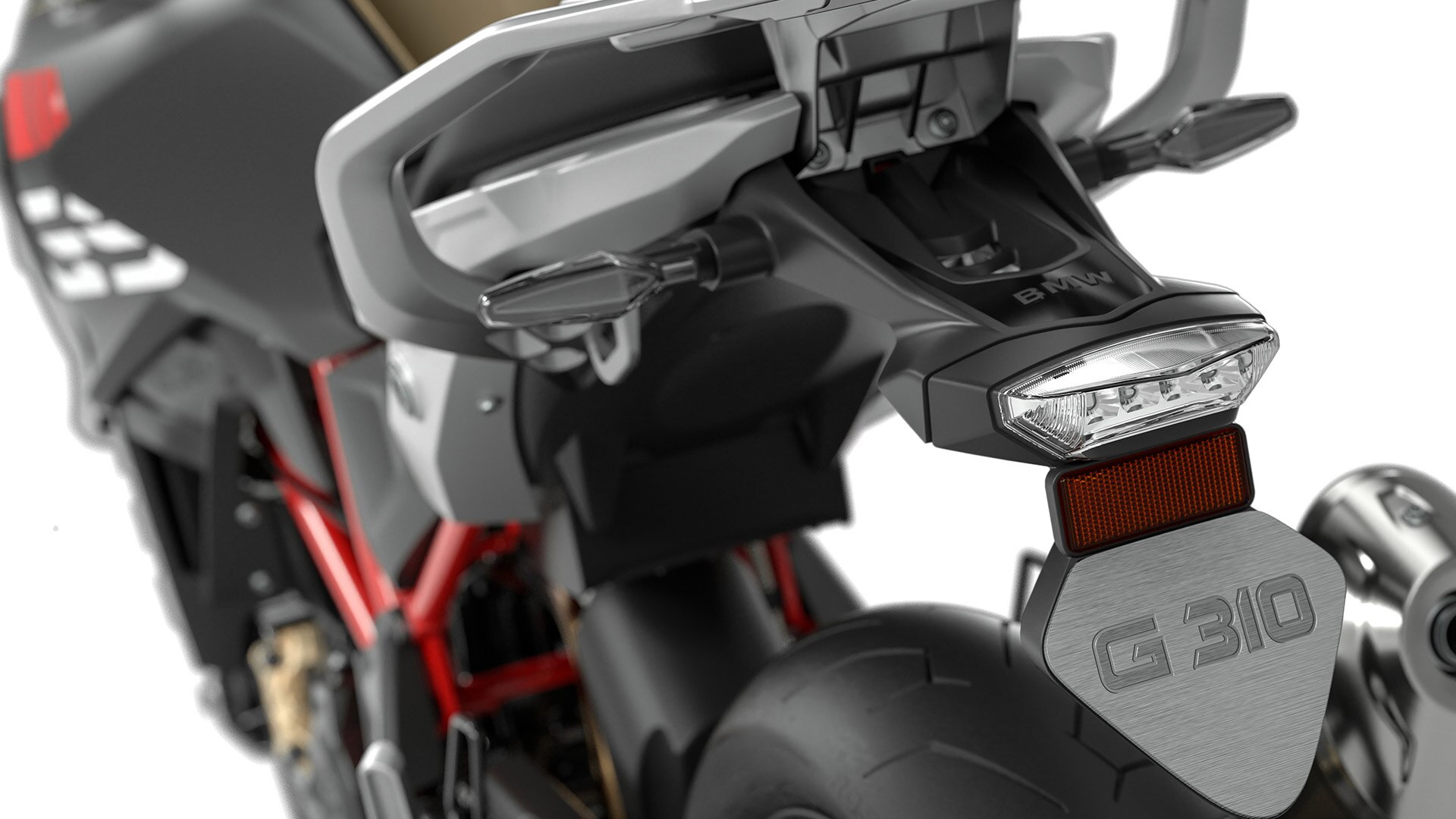 Wir sehen den Kennzeichenträger der G 310 GS.