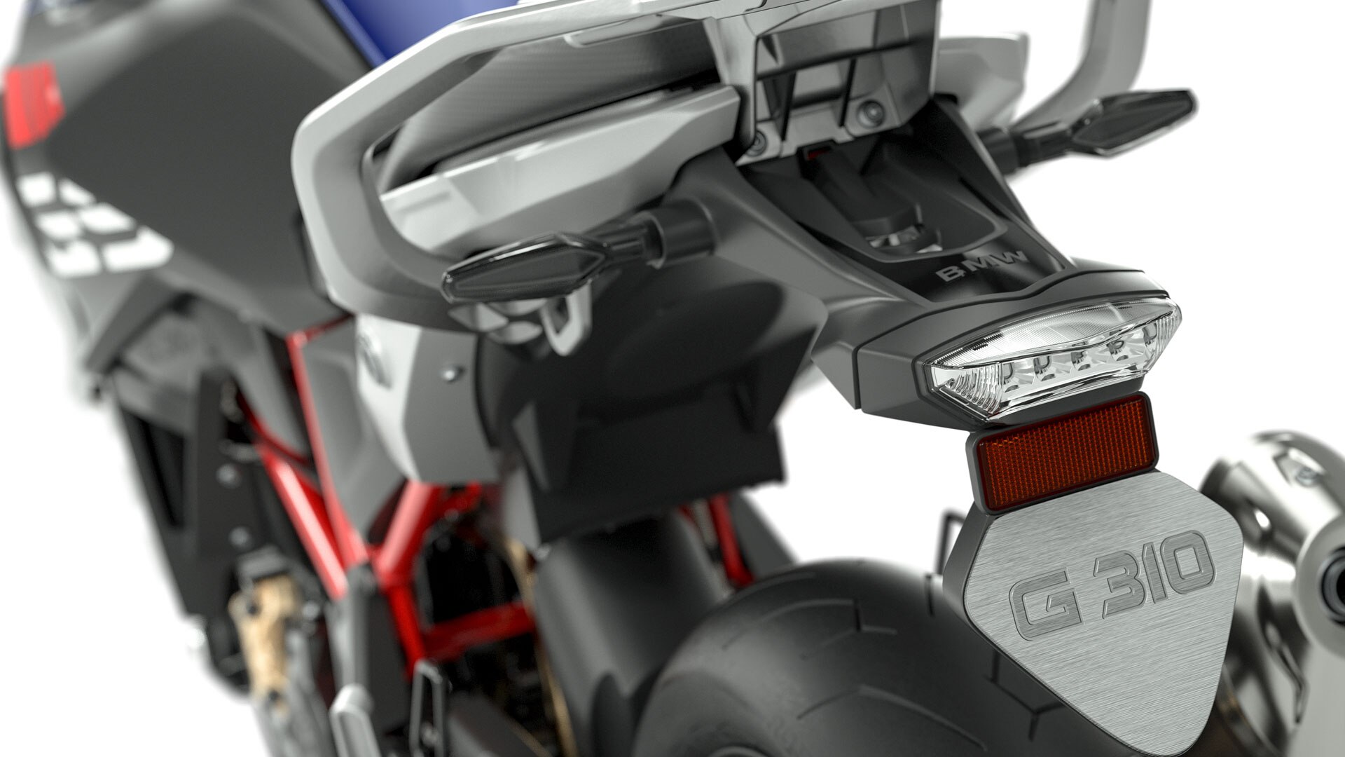 Wir sehen den Kennzeichenträger der G 310 GS.