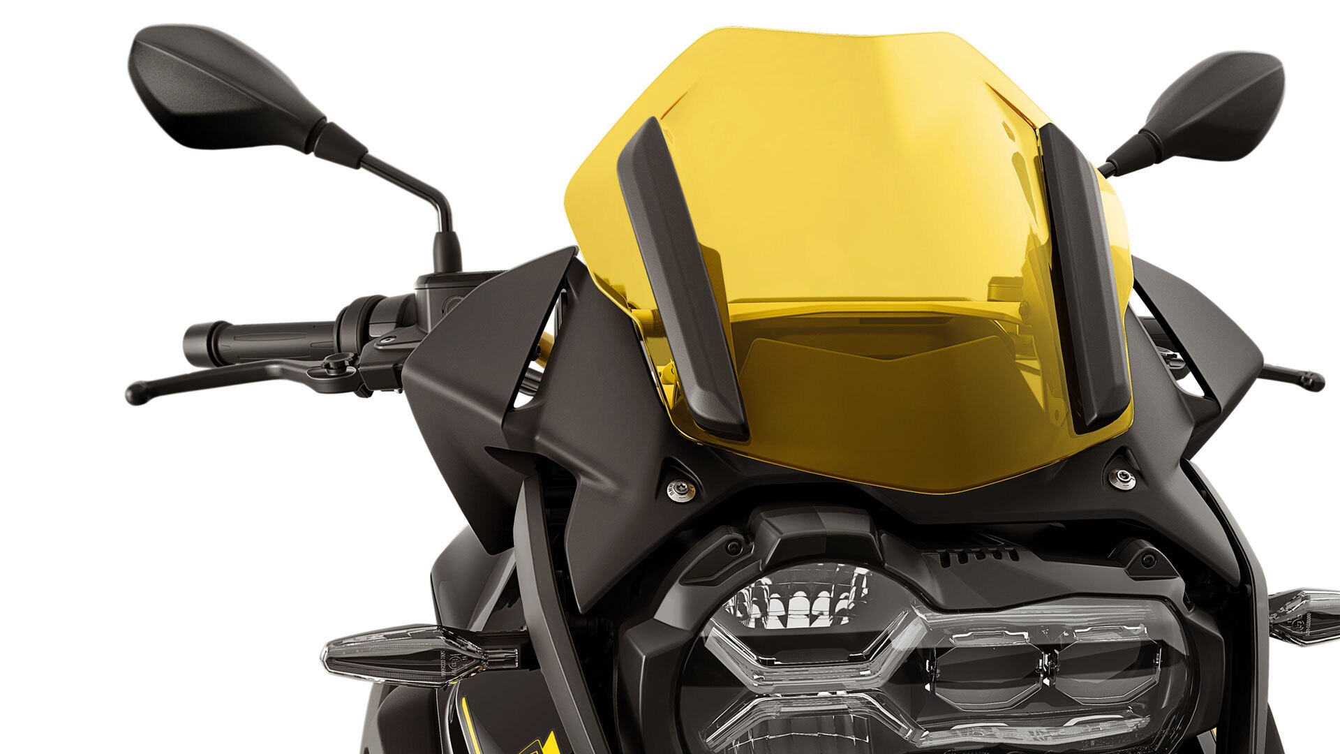 Wir sehen den sportlichen Windschild in Gelb der Edition 40 Years GS.