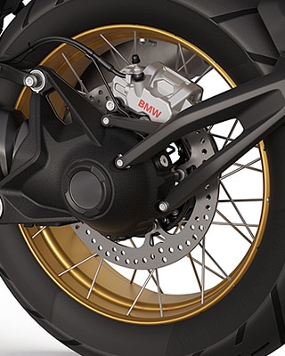 Die goldenen Kreuzspeichenräder der BMW R 1300 GS Option 719 Biscaya