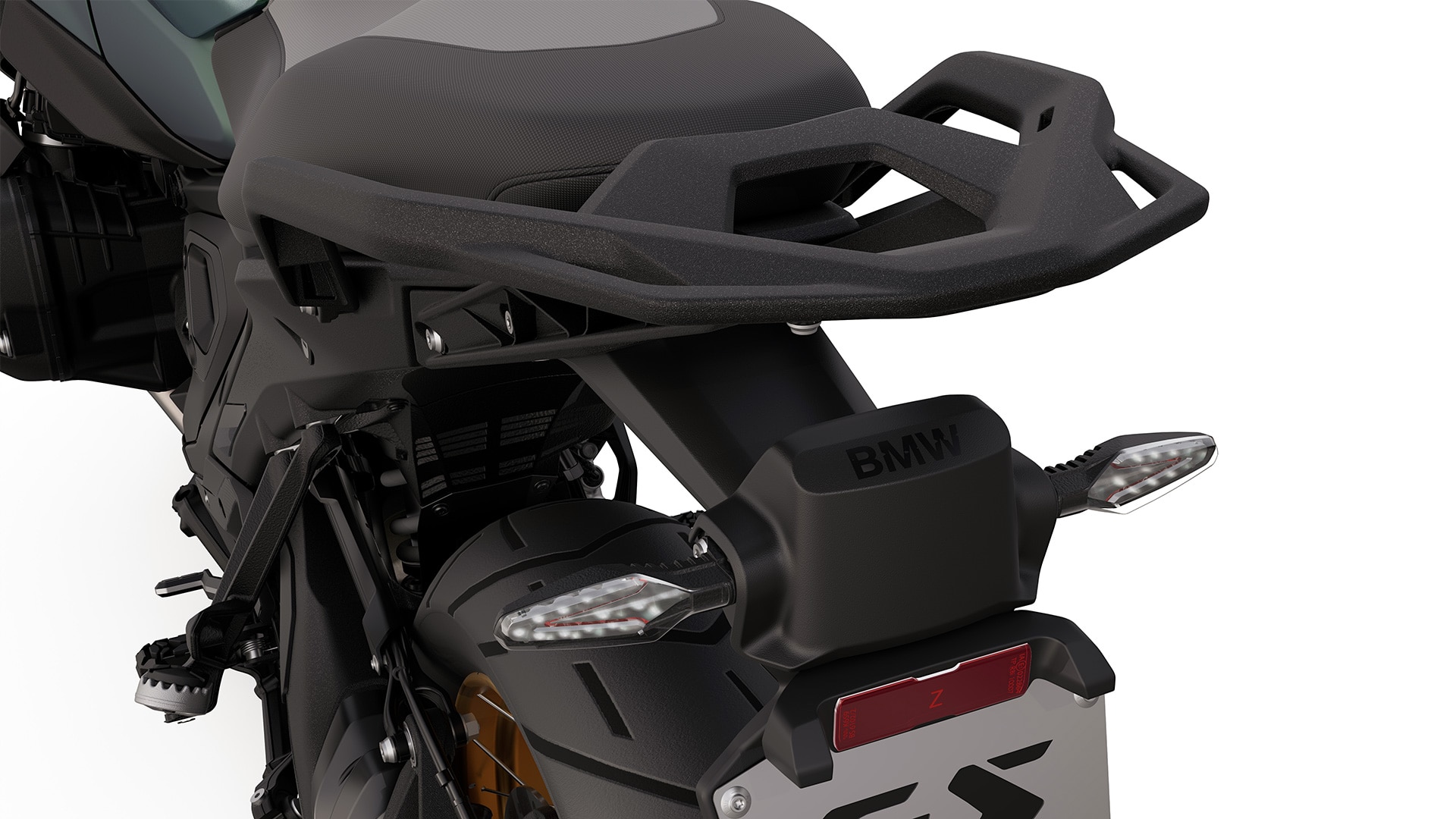 Die BMW R 1300 GS Option 719 Tramuntana mit funktionsintegriertem Blinker und Heckradar