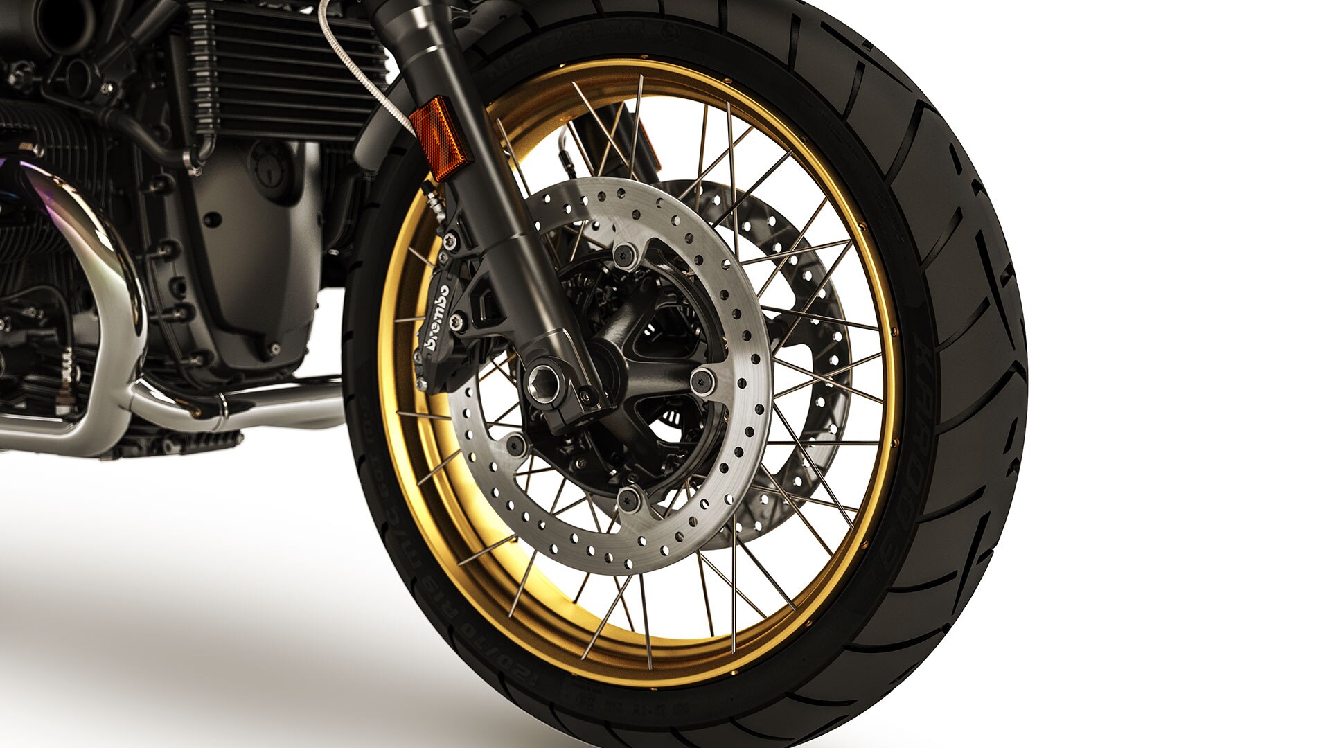 Wir sehen die goldenen Felgen der R nineT Urban G/S.
