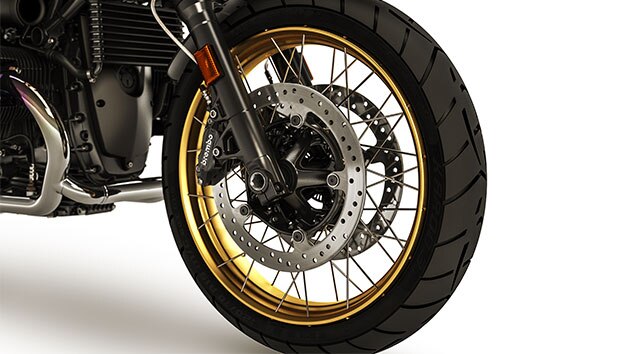 Wir sehen die goldenen Felgen der R nineT Urban G/S.
