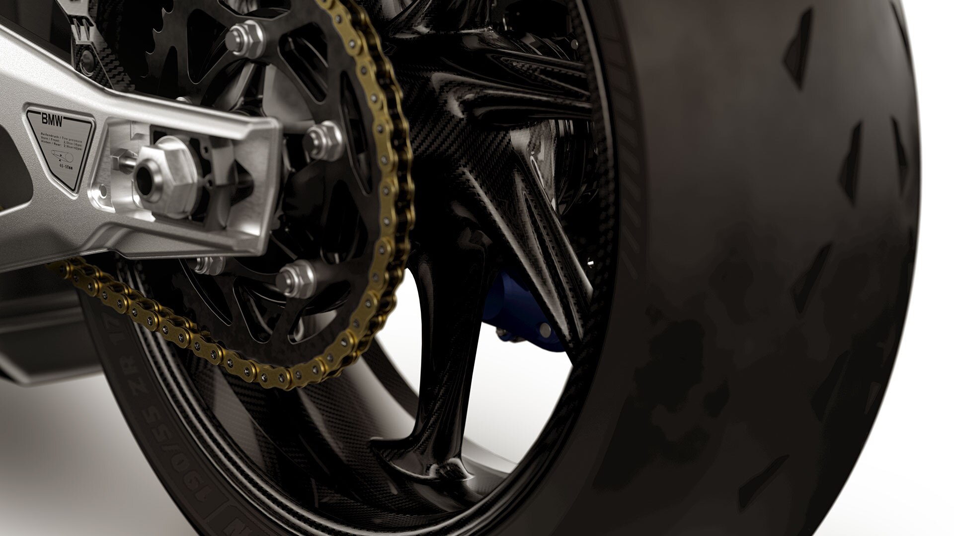 Wir sehen das hintere Carbon Rad der M RR im Detail.