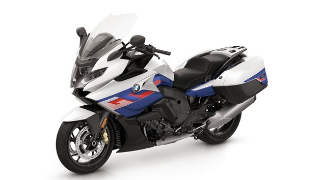 K 1600 GT in Lightwhite uni/Racingblue metallic/ Racingred uni.